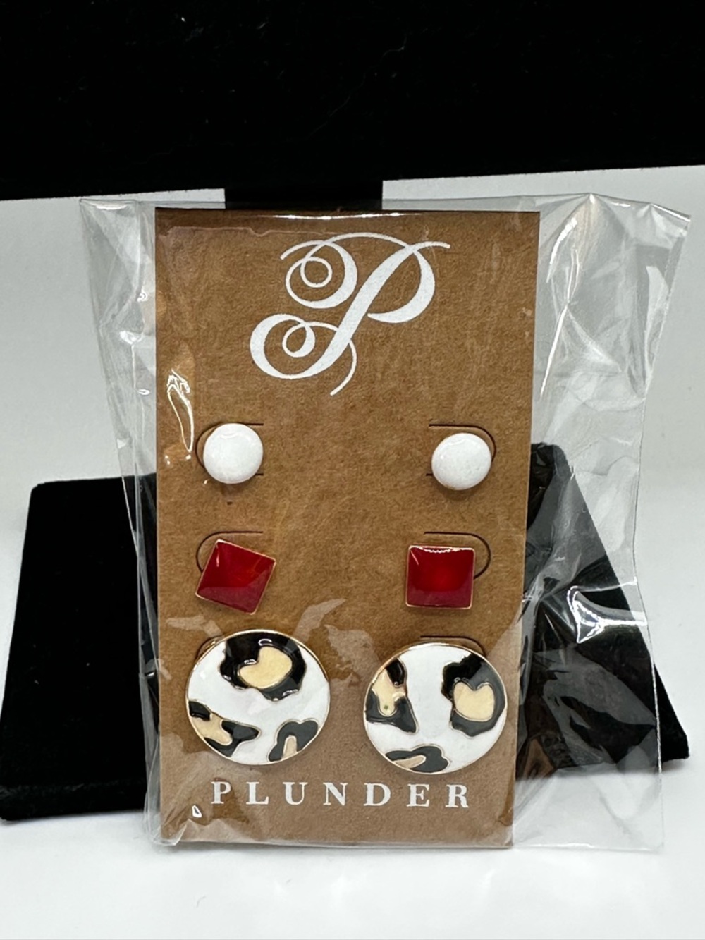 PLUNDER Stud Pierced 3 Pairs White Red And Animal Print Casual Earrings